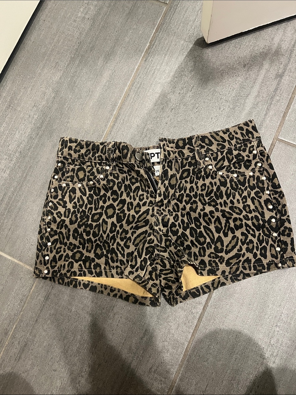 Leopard Print Women's Denim Shorts - Brown/Black